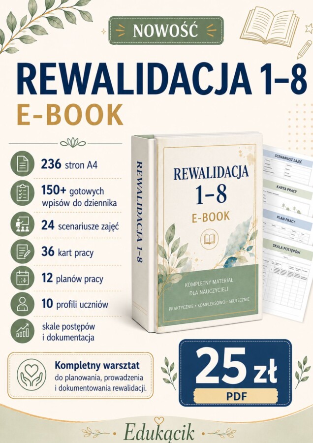 📘 REWALIDACJA 1–8 — KOMPLETNY E-BOOK DLA NAUCZYCIELI 📘