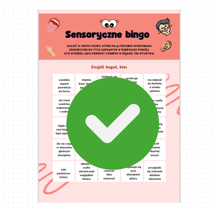 Sensoryczne bingo (karta gotowa + czysta do edycji własnej)