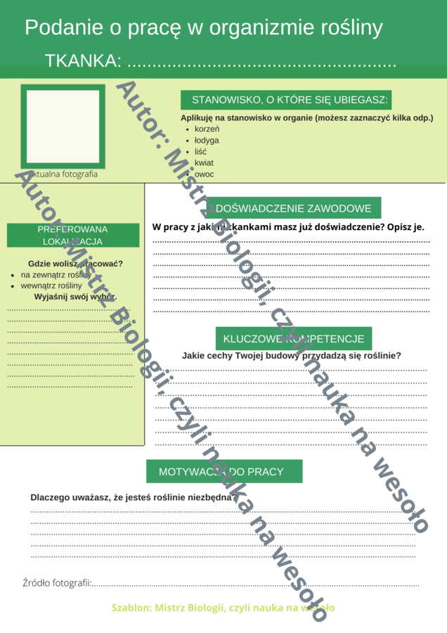 Podanie o pracę tkanki roślinnej