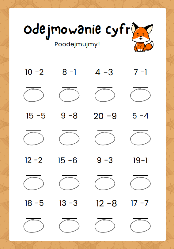 Trening matematyczny dla młodszych uczniów. Dodawanie i odejmowanie do 20.