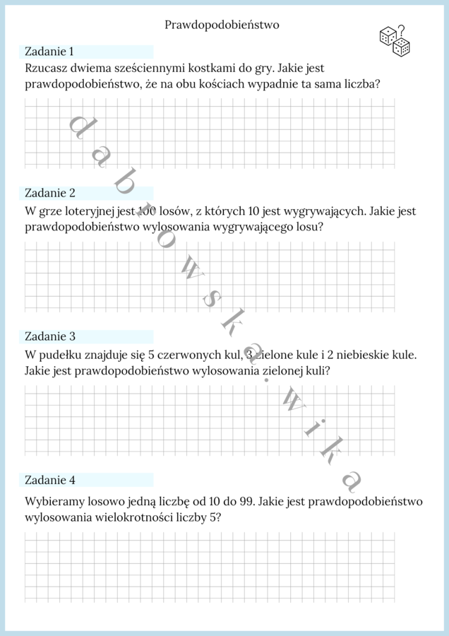 Prawdopodobieństwo - karta pracy