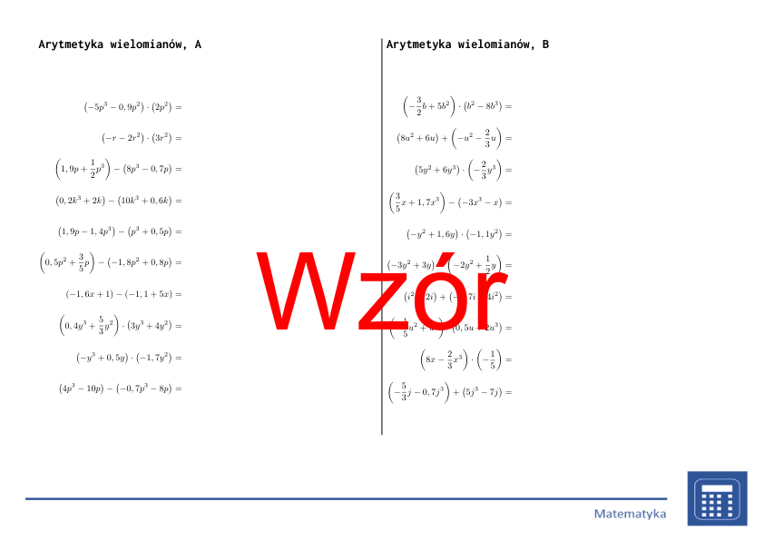Arytmetyka wielomianów | matematyka, algebra | 26 kolumn