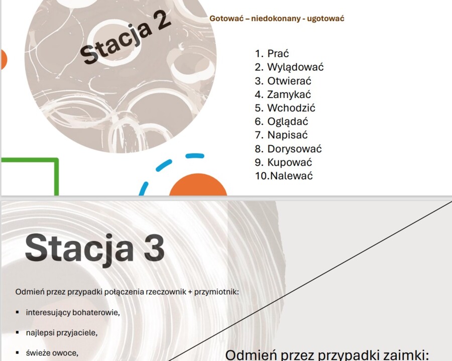 Stacje zadaniowe części mowy