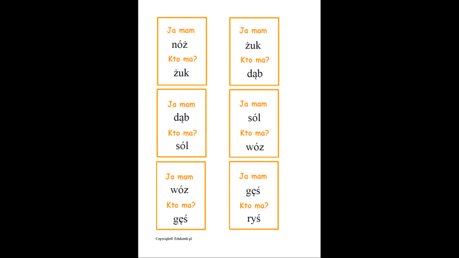 Zestaw kart typu kto ma, ja mam – wyrazy