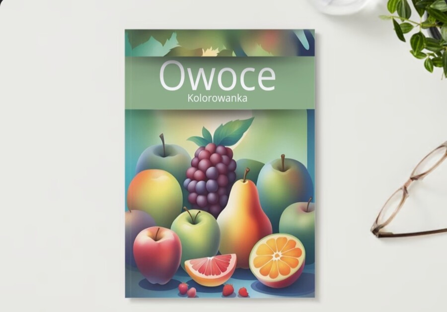 Kolorowanki OWOCE z opisaną nazwą - 18 stron PDF