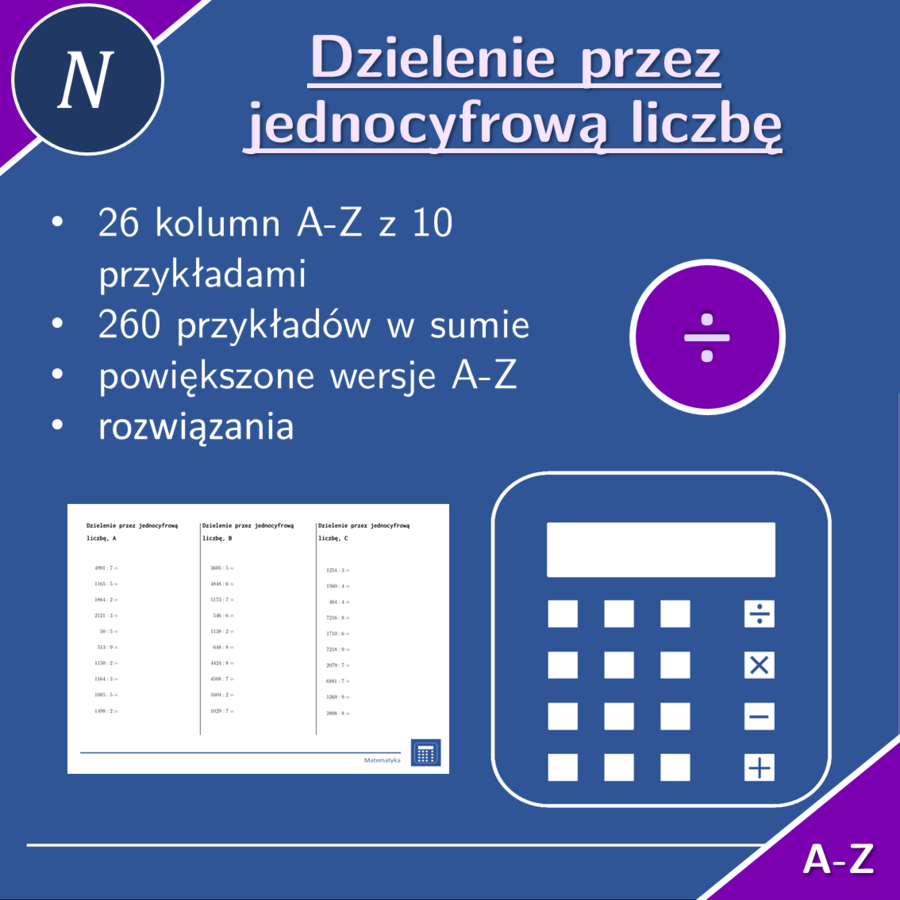 Dzielenie przez jednocyfrową liczbę | matematyka | 26 kolumn