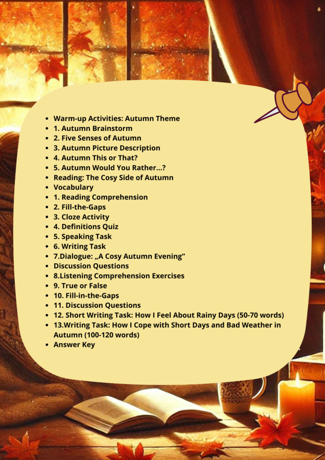 Angielski_Pakiet 10 Lekcji na 10 różnych tematów. Back to School_Halloween_Procrastinators - The Leaders of Tomorrow_National Education Day in Poland_Vegetarianism _European Day of Languages _The Cosy Side of Autumn_Thanksgiving Day Christmas Winter