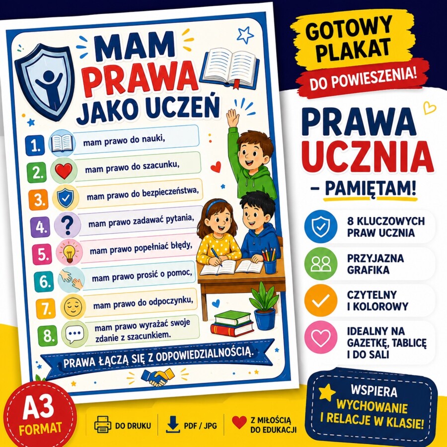 Plakat. Prawa ucznia - pamiętam!