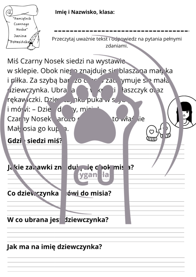 Karty pracy z odpowiedziami - Pamiętnik Czarnego Noska - Janina Porazińska