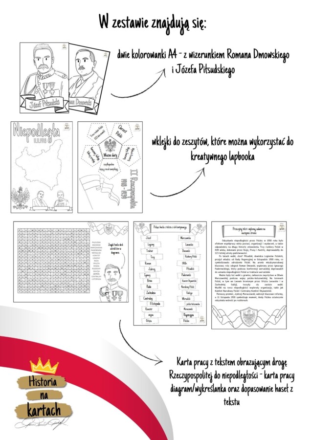Kreatywny Zeszyt Historyczny: Niepodległa - karty pracy i prace plastyczne z okazji Święta Niepodległości.