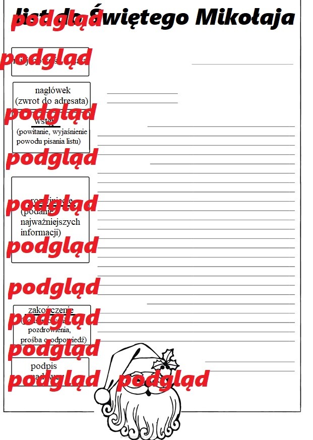 List ,schemat pisania listu, list do Świętego Mikołaja