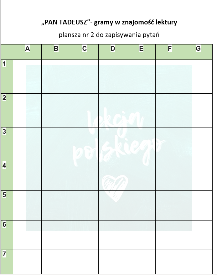 "PAN TADEUSZ"- GRAMY W ZNAJOMOŚĆ LEKTURY