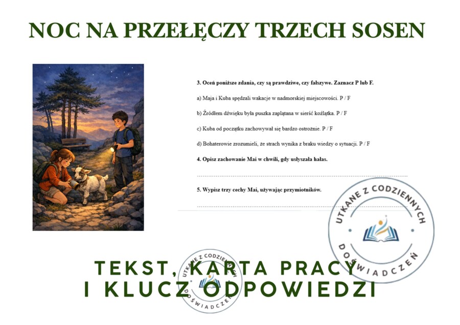 Noc na Przełęczy Trzech Sosen — tekst, karta pracy i klucz odpowiedzi