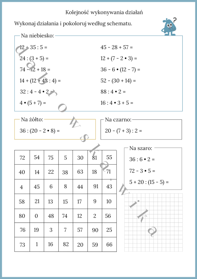 Kolejność wykonywania działań - kodowanka