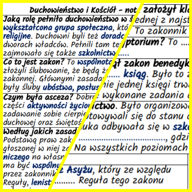 Duchowieństwo i Kościół w średniowieczu – notatki i karta pracy