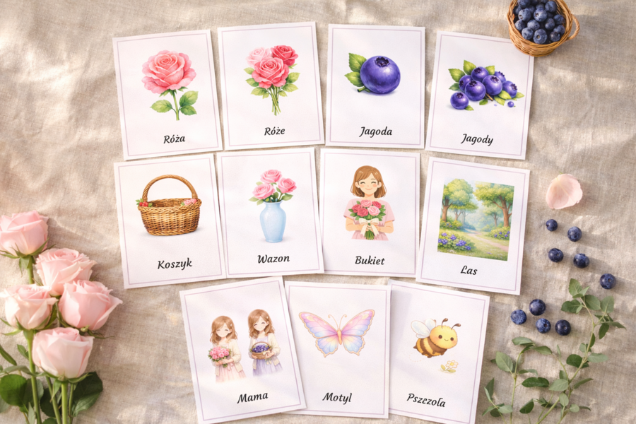Fiszki obrazkowe. Róże i jagody