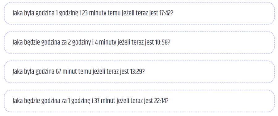 Bingo – Jaka będzie lub była godzina? - wersja druga (Zegar, obliczenia zegarowe)