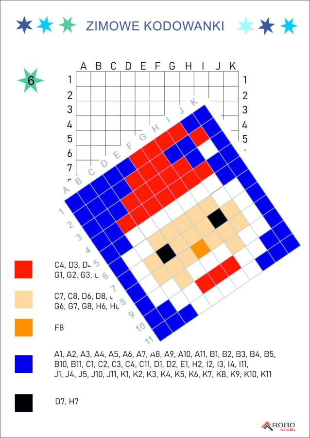Kodowanka - zima, święta, Mikołaj, dyktando graficzne, łatwe