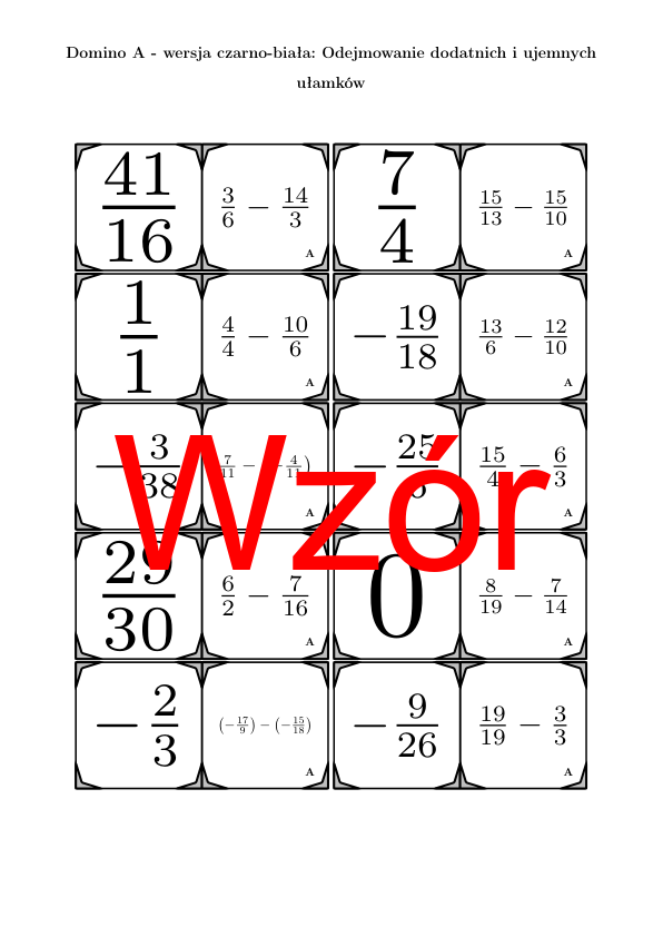 Domino - Odejmowanie dodatnich i ujemnych ułamków | matematyka