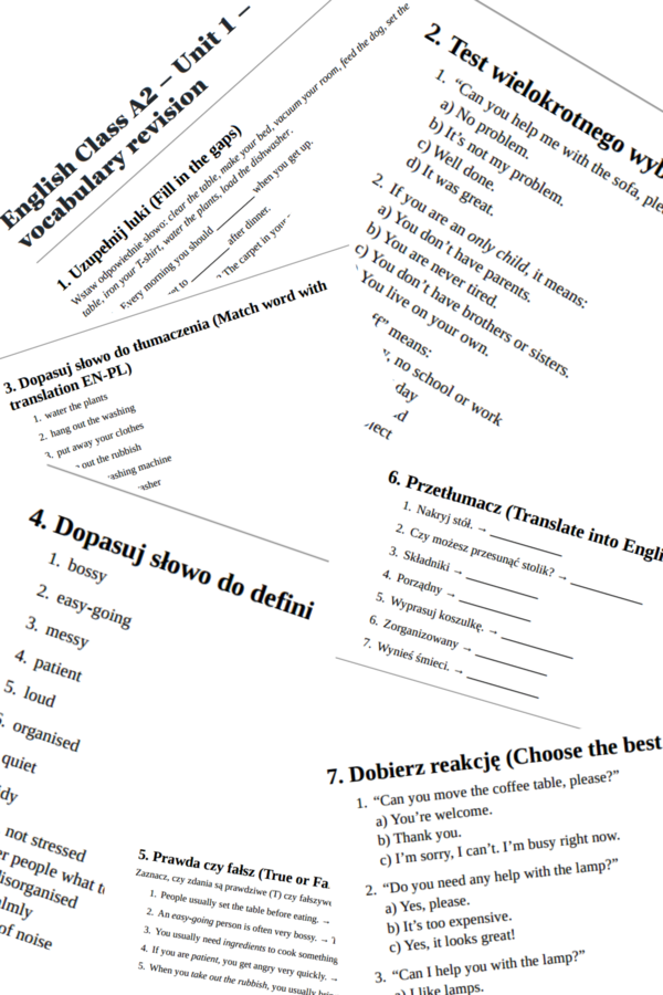 English Class A2 – Unit 1 – vocabulary revision