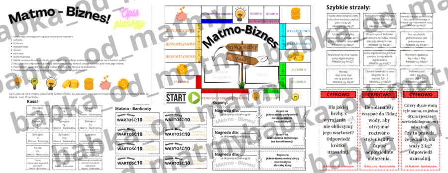 Matmo - Biznes - powtórzenie wiadomości dla kl. VIII z działu: wyrażenia algebraiczne i równania