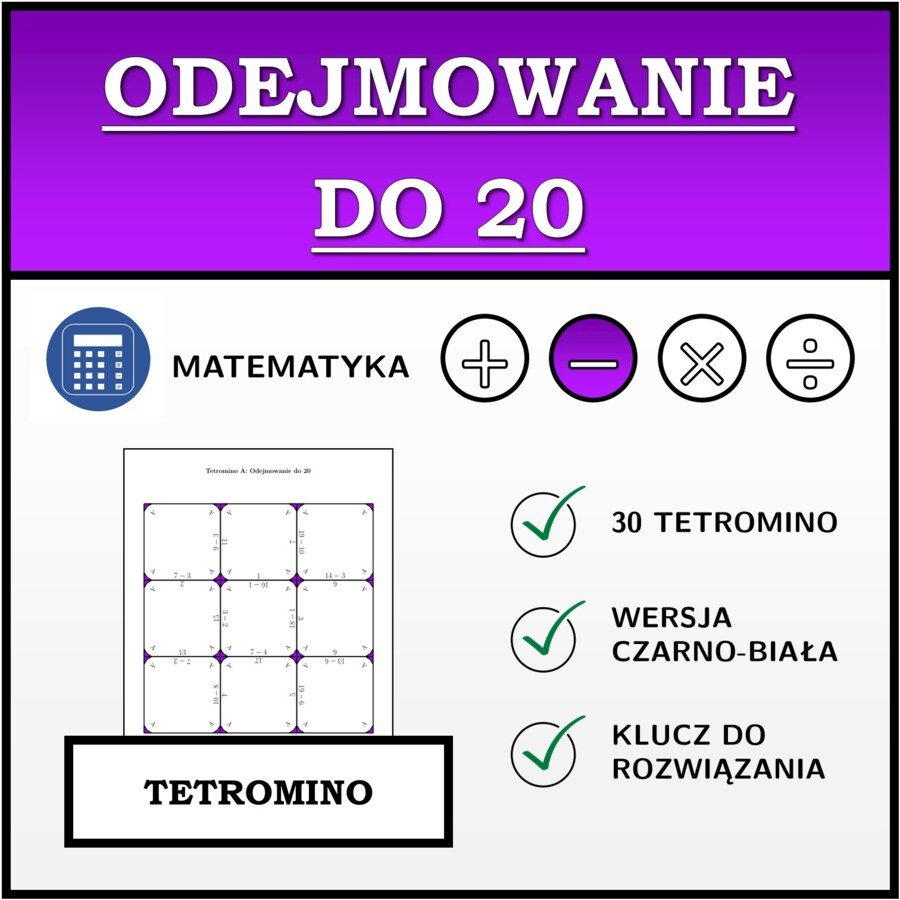 Tetromino - Odejmowanie do 20 | matematyka
