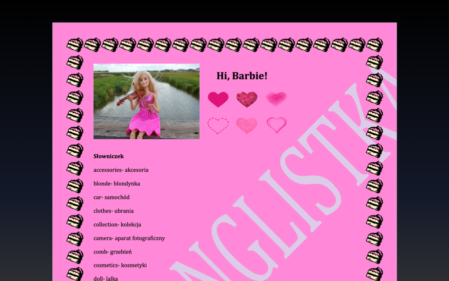 Barbie- lista prostych słówek kojarzących się z Barbie i 4 ćwiczenia leksykalne z kluczem