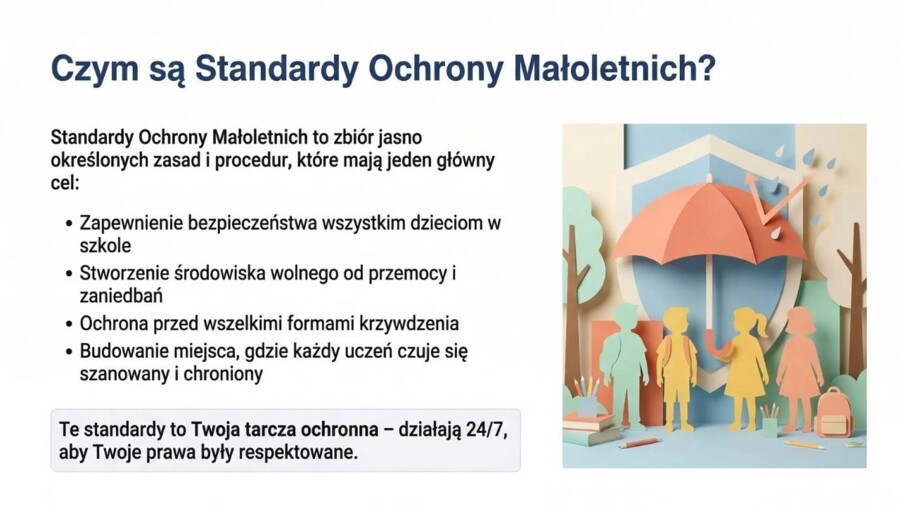 Standardy Ochrony Małoletnich - Twoje prawa i bezpieczeństwo w szkole (gazetka szkolna / plansze informacyjne)