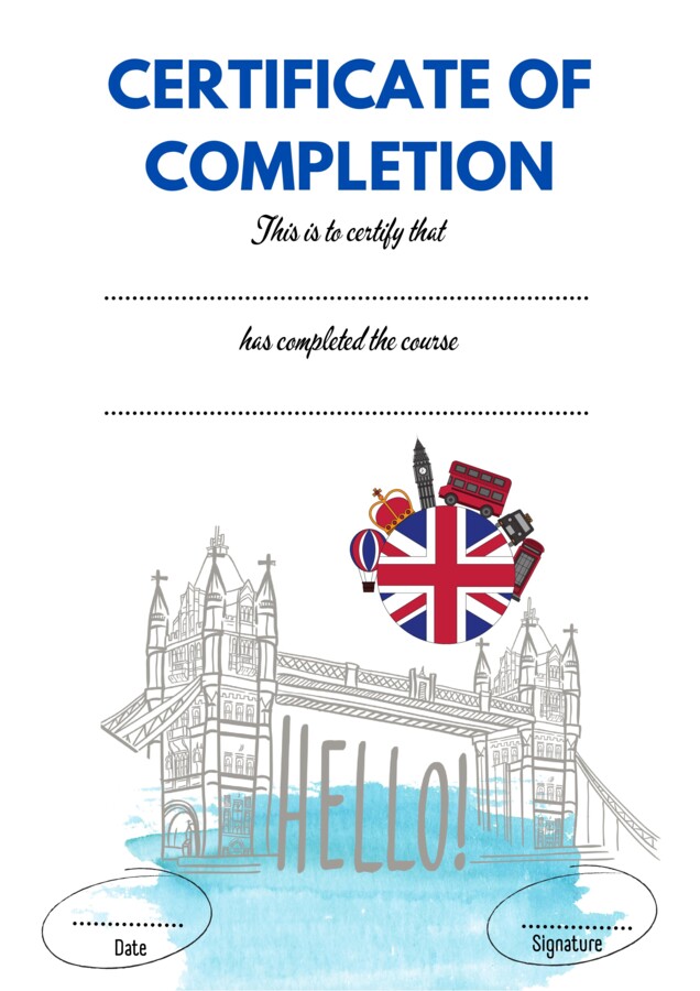 Diploma Certificate dyplomy na zakończenie roku/ kursu z języka angielskiego