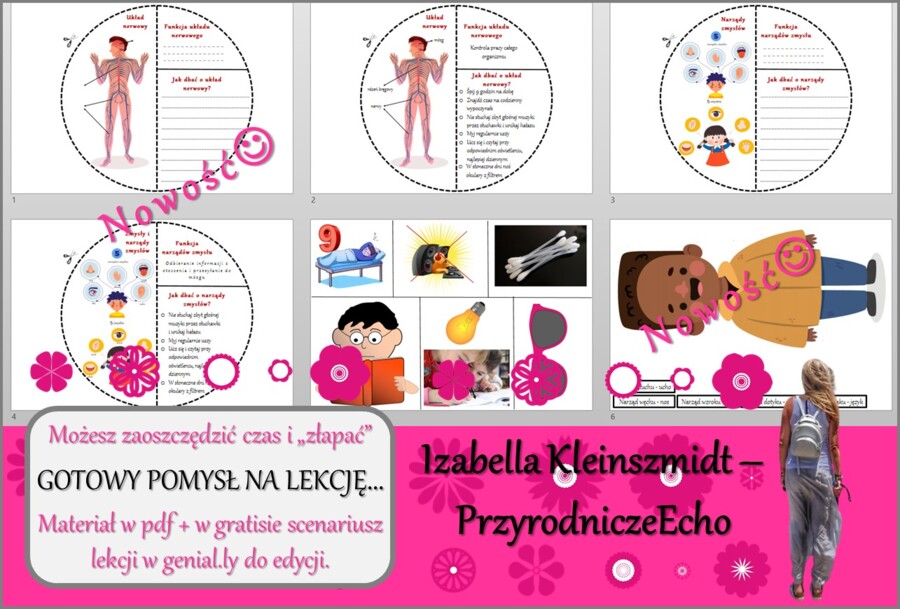 Pomysł na dwie lekcje/karta pracy/stacje zadaniowe/materiał do lekcji do tematu „Układ nerwowy kontroluje pracę organizmu” w pdf. W gratisie niekomercyjny scenariusz lekcji/pomysł na lekcję w programie genial.ly do edycji. Przyroda 4. Dział „Odkrywamy ta
