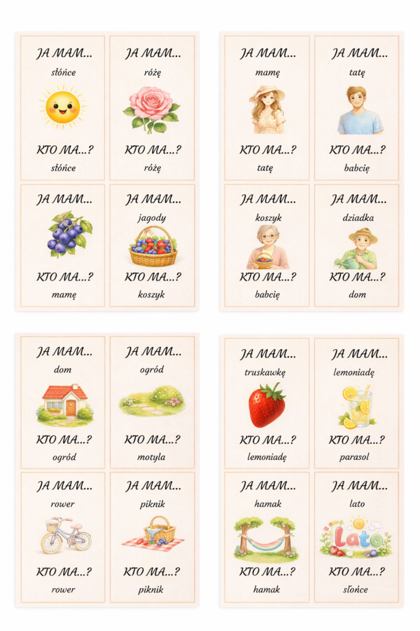 Karty „Ja mam… kto ma…?” – róże, jagody i lato