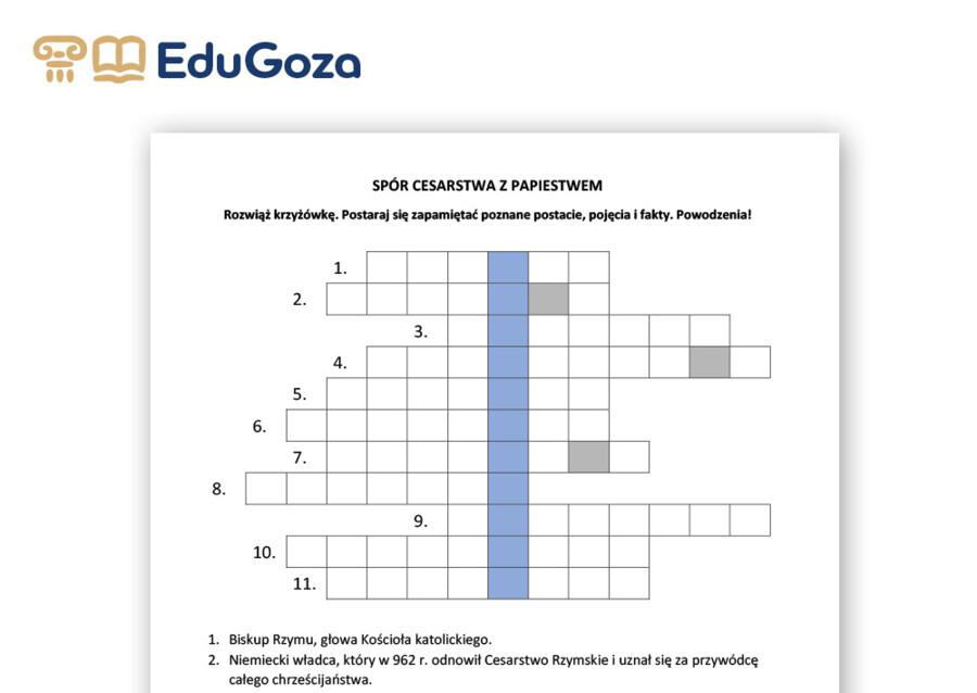 SPÓR CESARSTWA Z PAPIESTWEM – krzyżówka dla klasy 5
