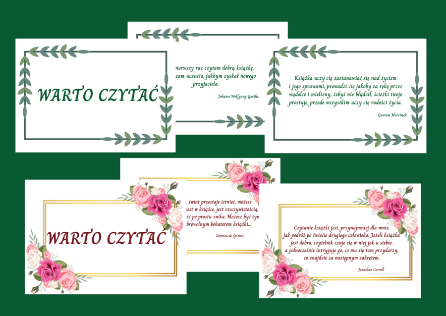 WARTO CZYTAĆ - gazetka - cytaty - 19 str. - fiszki - 2 wersje