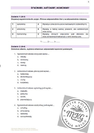 Kartkówka "Synonimy, antonimy, homonimy"