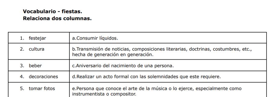 Vocabulario - fiestas