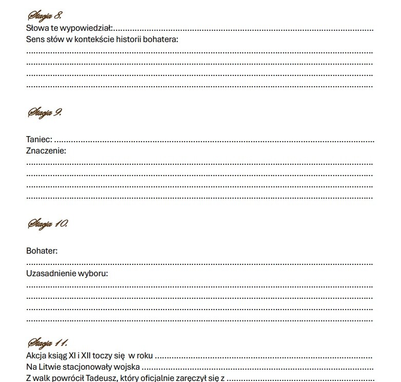 "Pan Tadeusz" stacje zadaniowe.