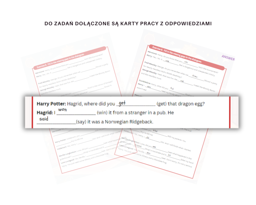 Past Simple adventures with Harry Potter- Zadania gramatyczne na przećwiczenie czasu Past Simple - czasowniki regularne, nieregularne, zdania twierdzące, przeczenia i pytania.