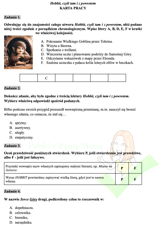 Hobbit, czyli tam i z powrotem - zadania egzaminacyjne