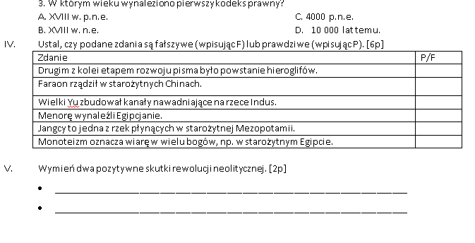 Sprawdzian - Początki cywilizacji