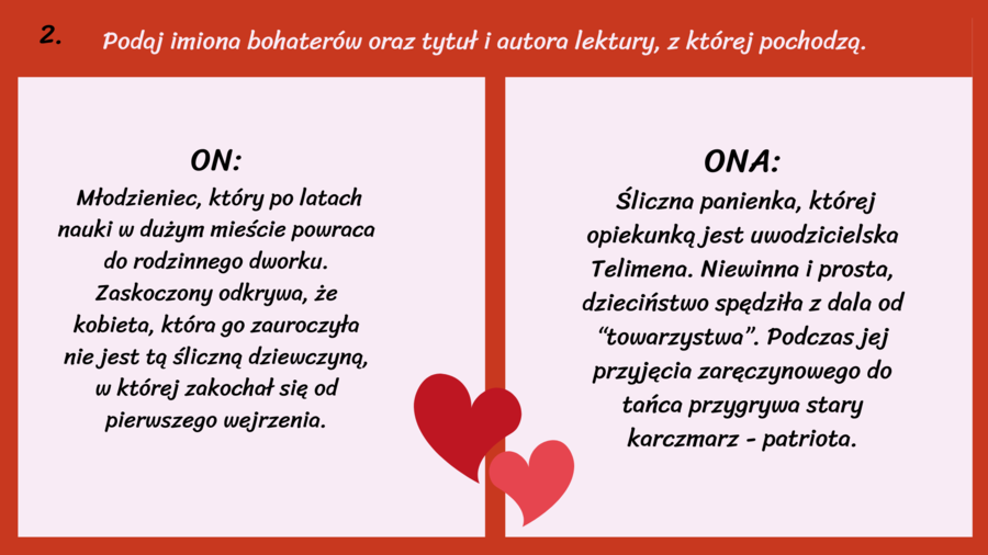 Walentynki – PARY BOHATERÓW LITERACKICH – lektury kl.7-8 – prezentacja – 26 slajdów - egzamin – powtórka + odpowiedzi