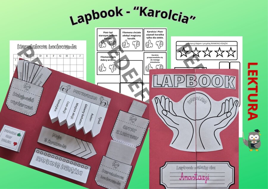 Lapbook – „Karolcia” + test ze znajomości lektury + kod QR do testu