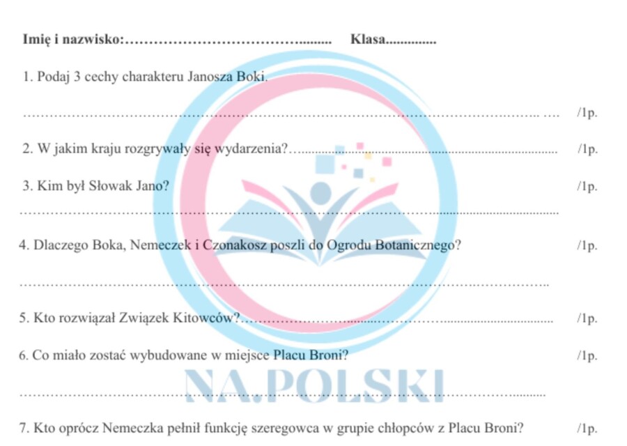 Kartkówka z Chłopców z Placu Broni