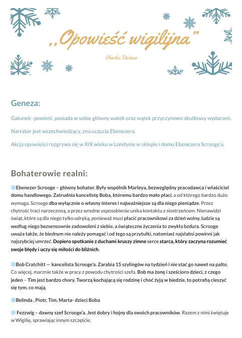 Opowieść Wigilijna- opracowanie