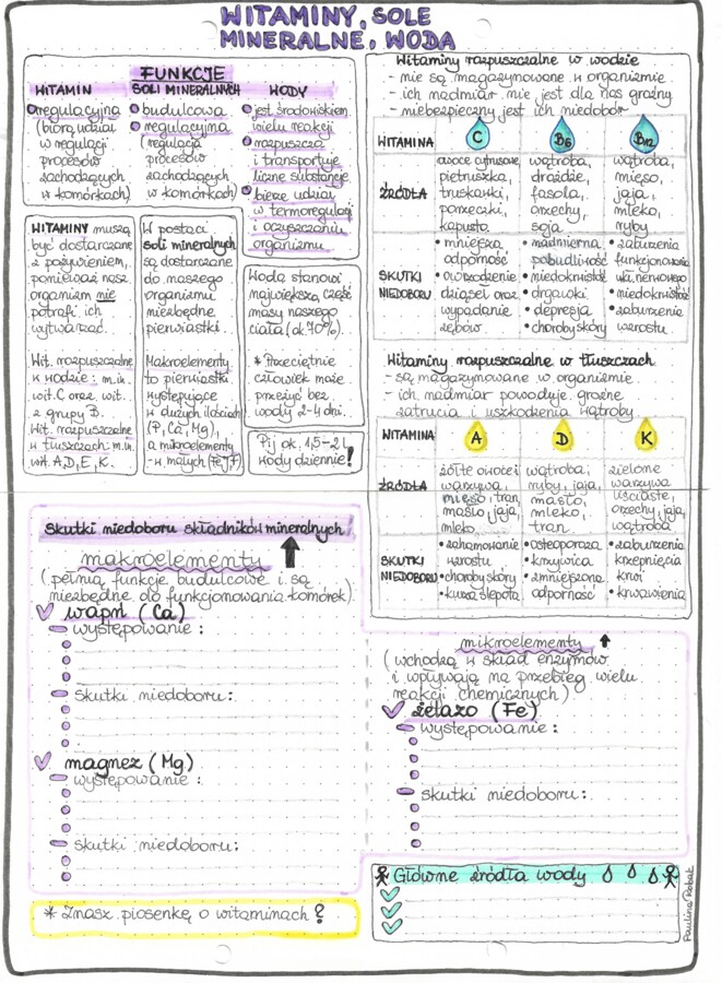 Witaminy, sole mineralne, woda - kolor - klasa 7
