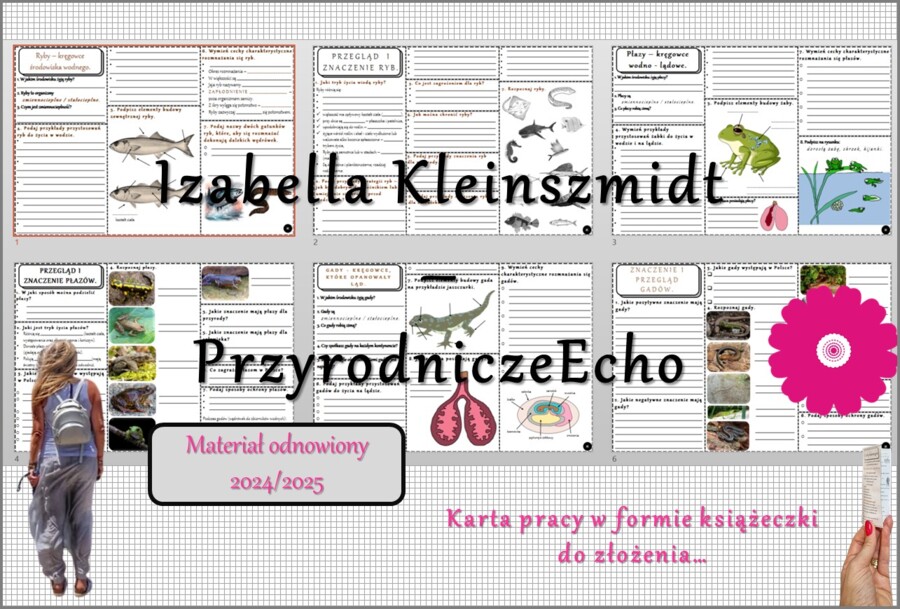 Zestaw kart pracy w pdf do całego działu „Kręgowce zmiennocieplne”. Biologia 6. Nowość 2024/2025.