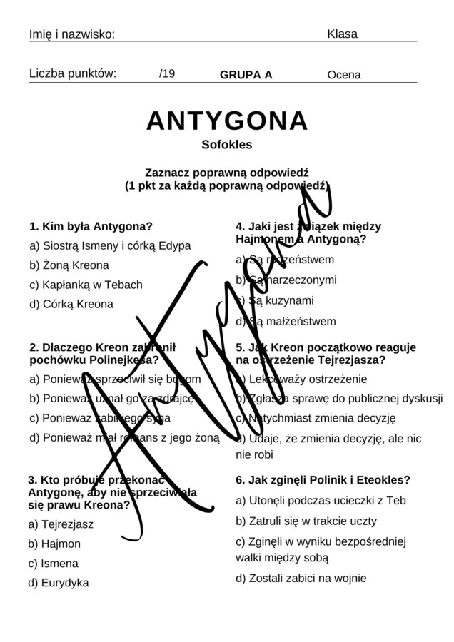 Kartkówka – Antygona Sofokles