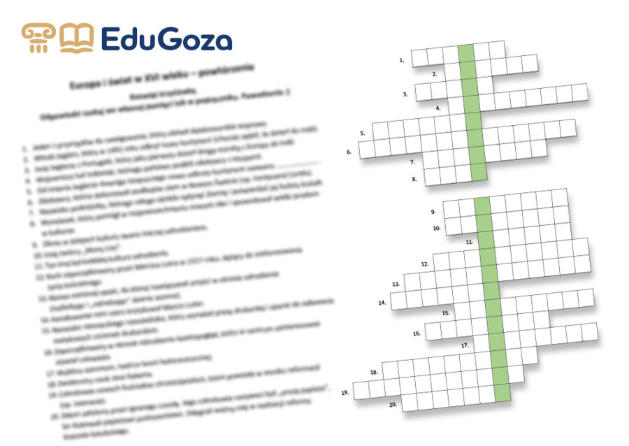 Europa i świat w XVI wieku – powtórzenie (krzyżówka dla kl. 6)