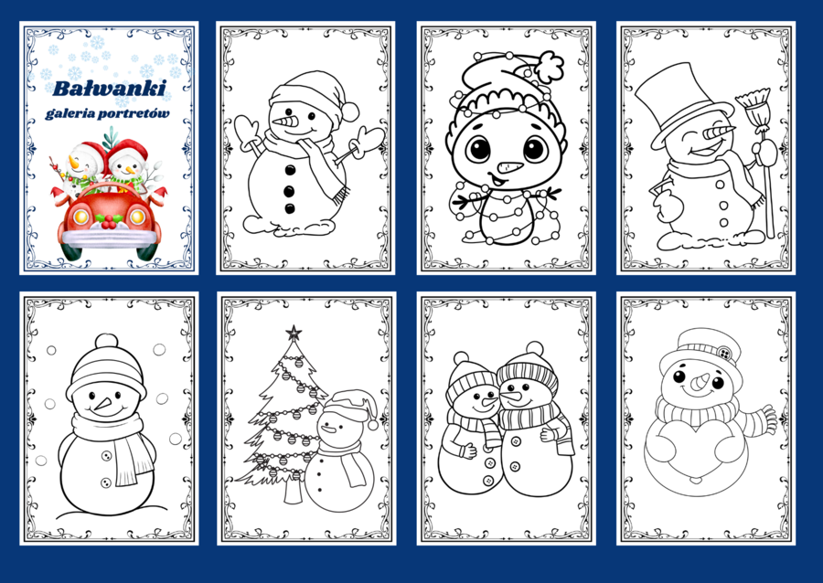 DZIEŃ BAŁWANA - Dzień Bałwanka – kolorowanka - ZIMA – kolorowanki – biblioteka – świetlica – przedszkole – 45 wersji