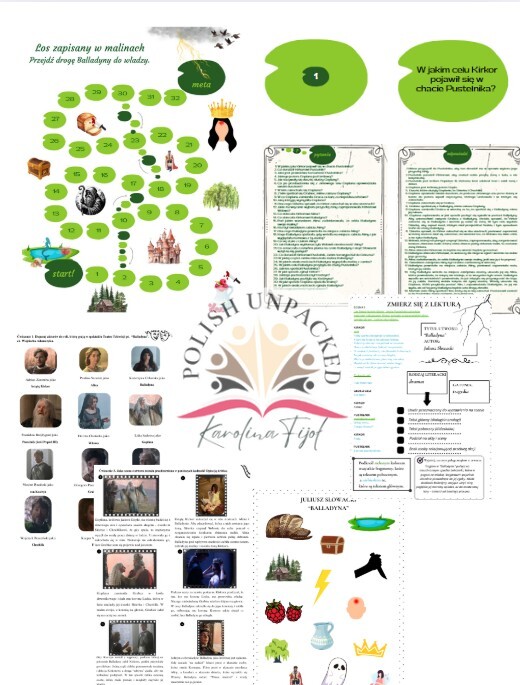 3 zestawy kart pracy i gra planszowa "Balladyna" Juliusz Słowacki, lektura obowiązkowa, egzamin ósmoklasisty, -20%