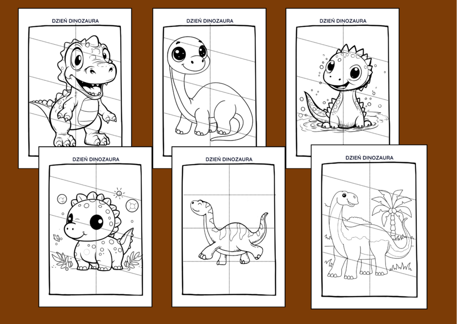 DZIEŃ DINOZAURA – układanki – układanka – puzzle – kolorowanka – kolorowanki – 12 szt. – biblioteka – świetlica – przedszkole